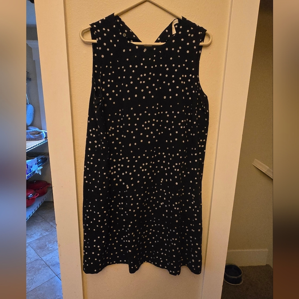 Eileen Fisher Navy and White Polka Dot Mini Dress
